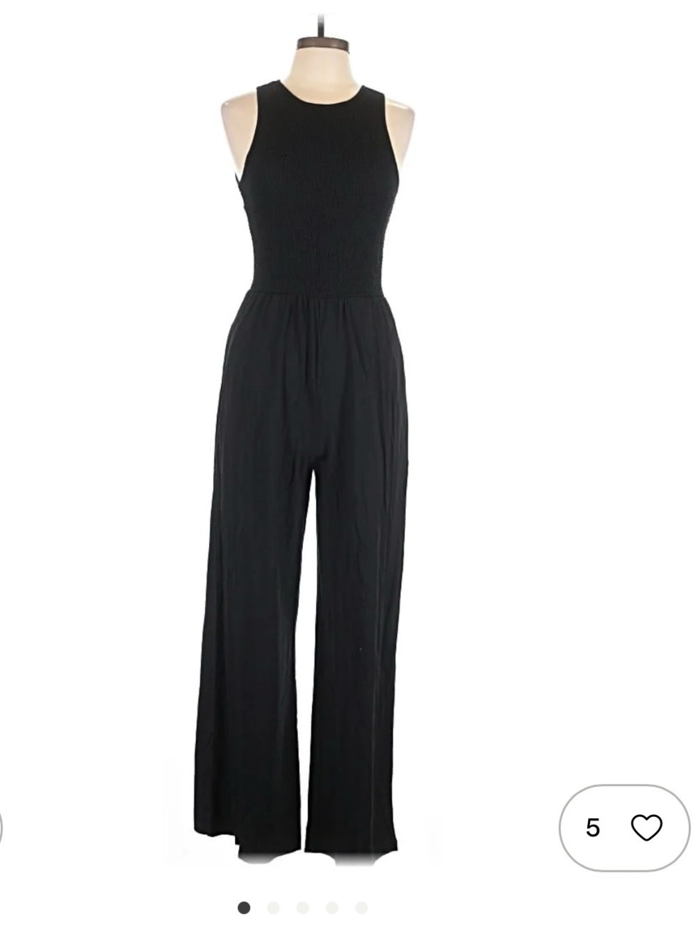 LOFT Black Smocked Bodice Wide-Leg Jumpsuit